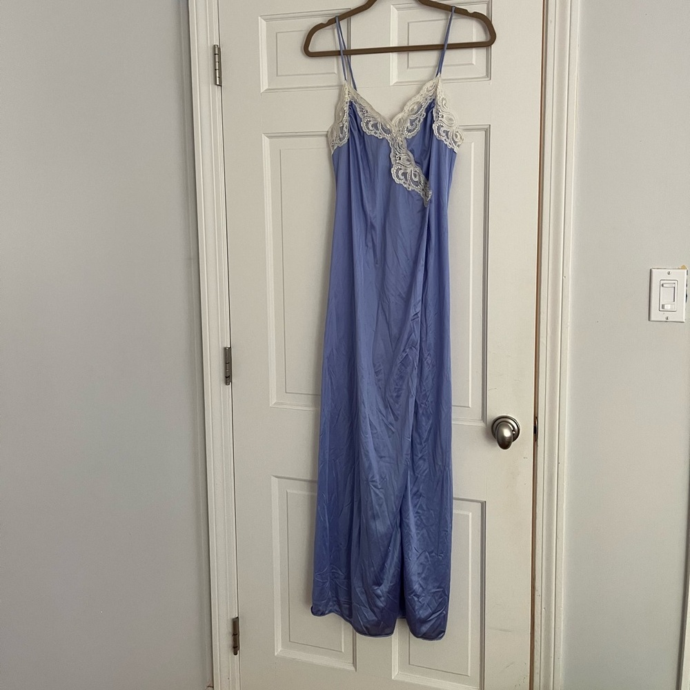 Vintage lace trim long silky dress